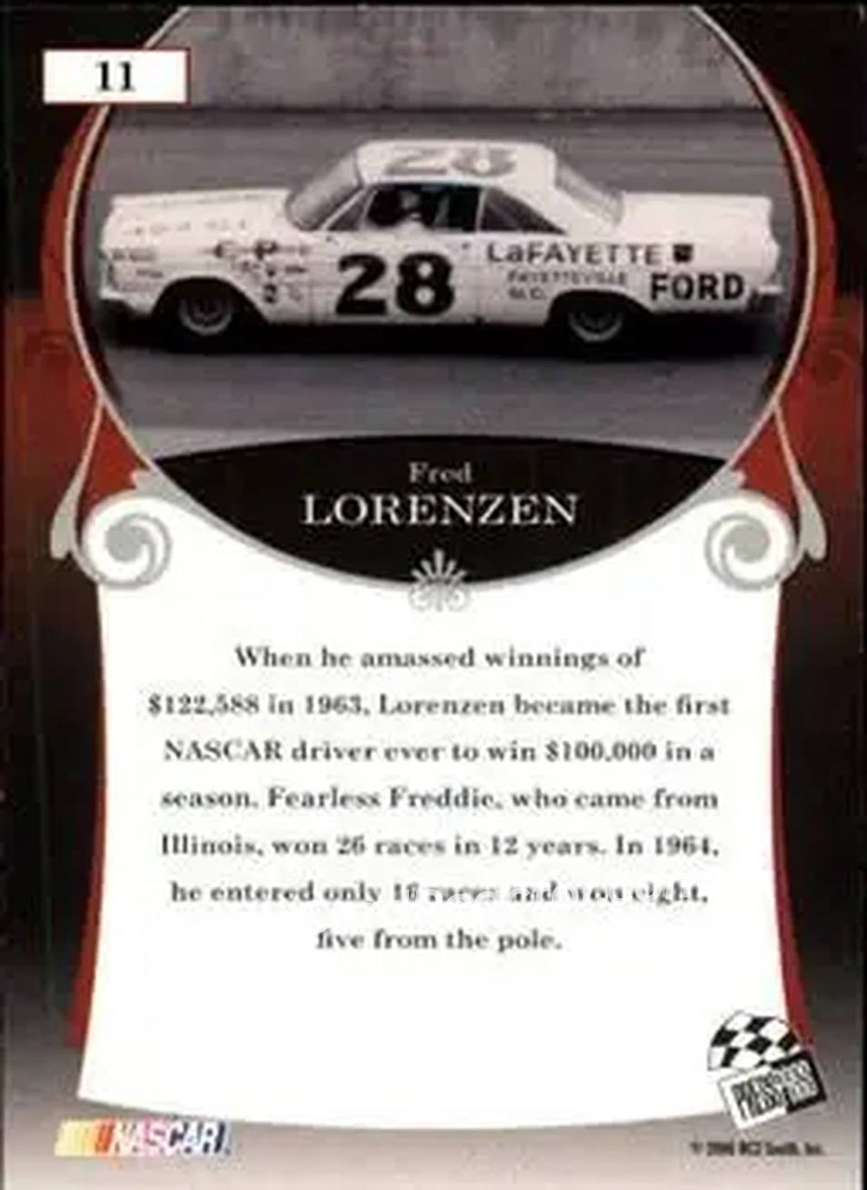 2006 Press Pass Legends #11 - Fred Lorenzen - Holman-Moody - Back