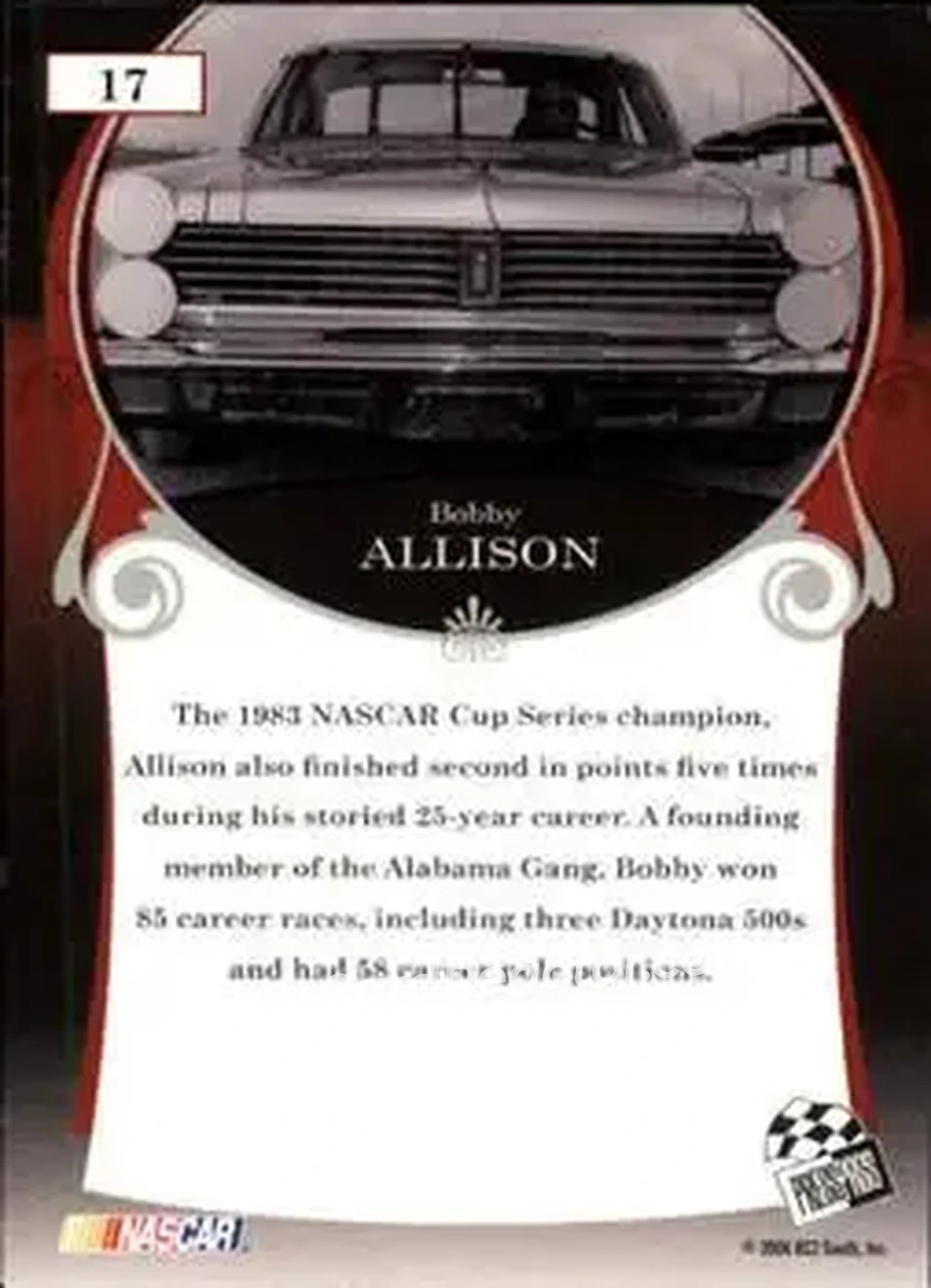 2006 Press Pass Legends #17 - Bobby Allison - Bud Moore Engineering - Back