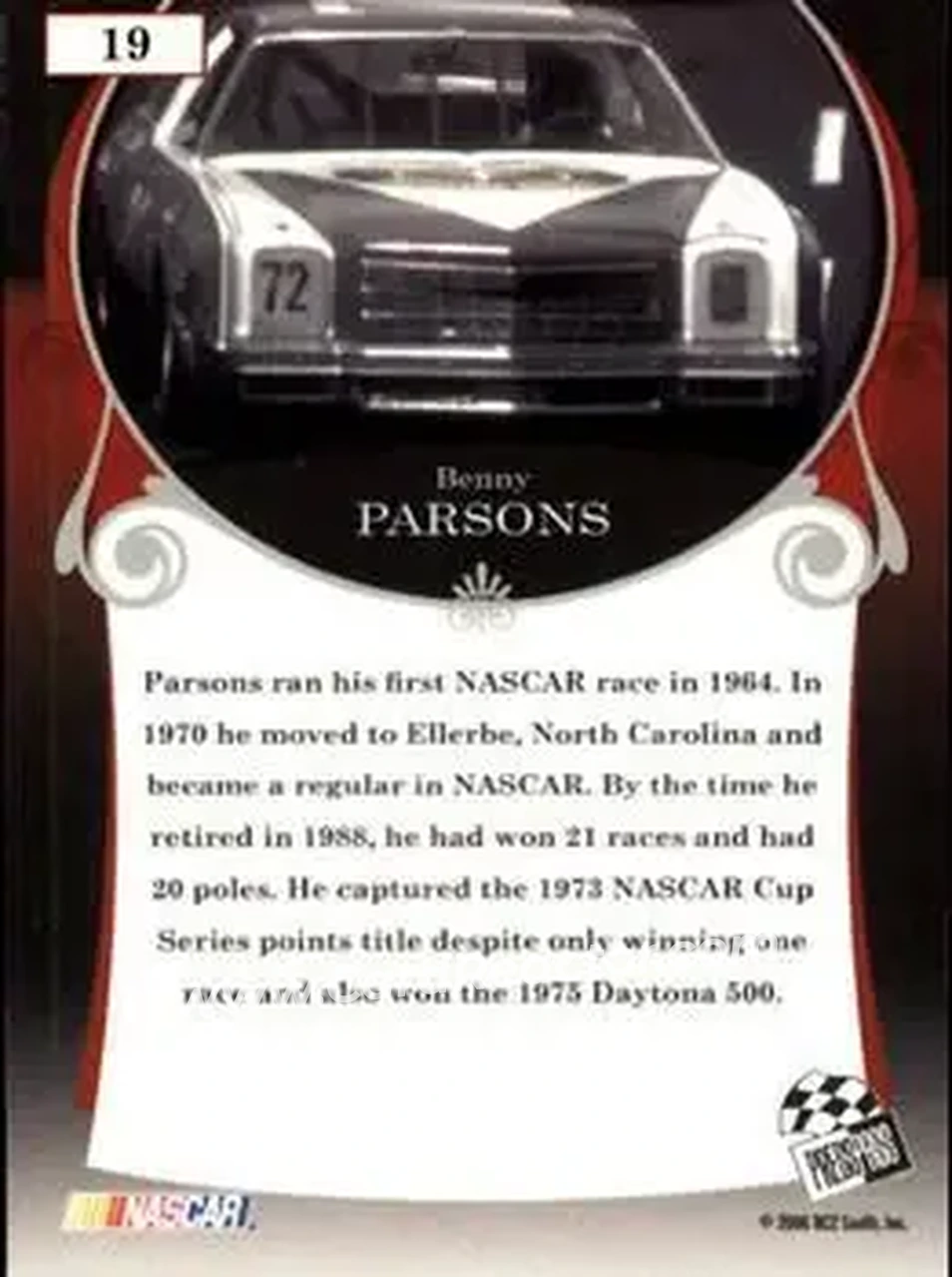 2006 Press Pass Legends #19 - Benny Parsons - DeWitt Racing - Back