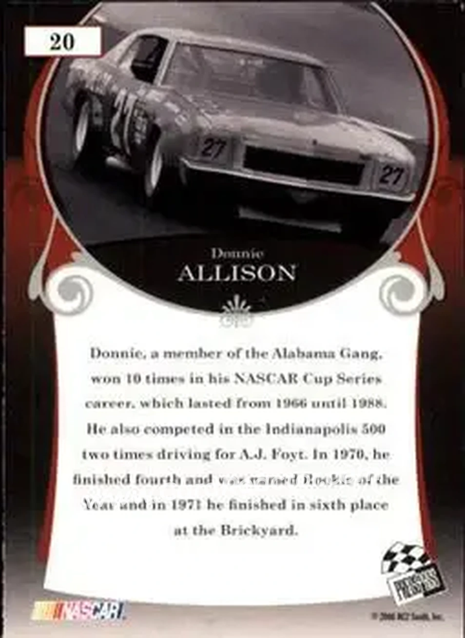 2006 Press Pass Legends #20 - Donnie Allison - Monty Myers - Back