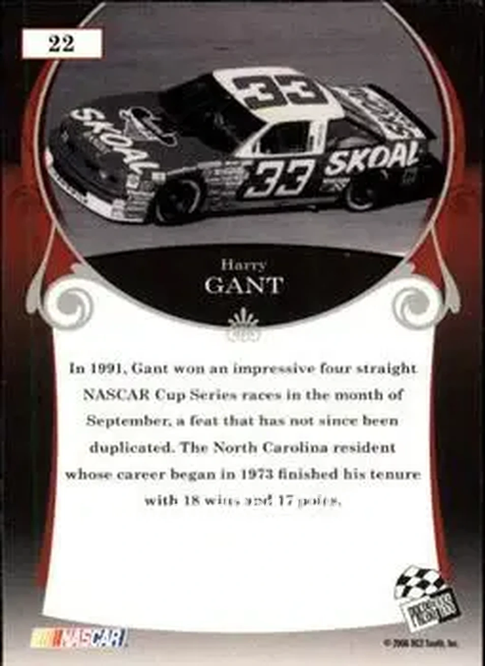 2006 Press Pass Legends #22 - Harry Gant - Leo Jackson Motorsports - Back 2006 Press Pass Legends #22 - Harry Gant - Leo Jackson Motorsports - Back