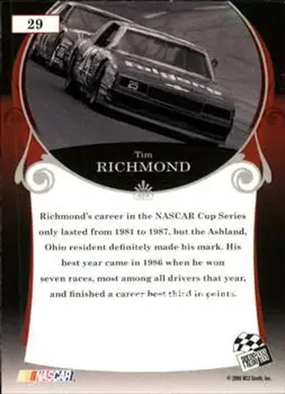 2006 Press Pass Legends #29 - Tim Richmond - Blue Max Racing - Back