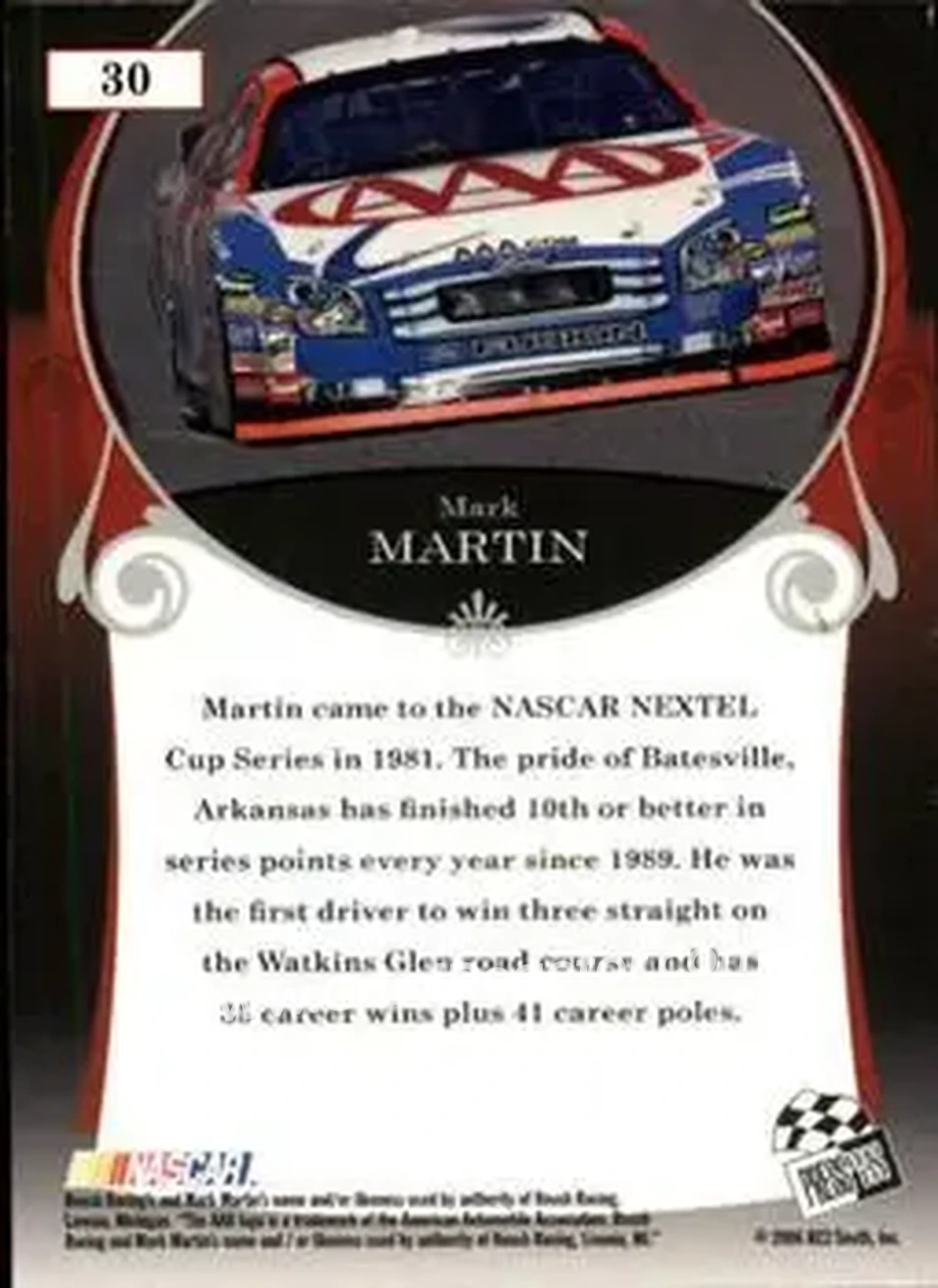 2006 Press Pass Legends #30 - Mark Martin - Roush Racing - Back