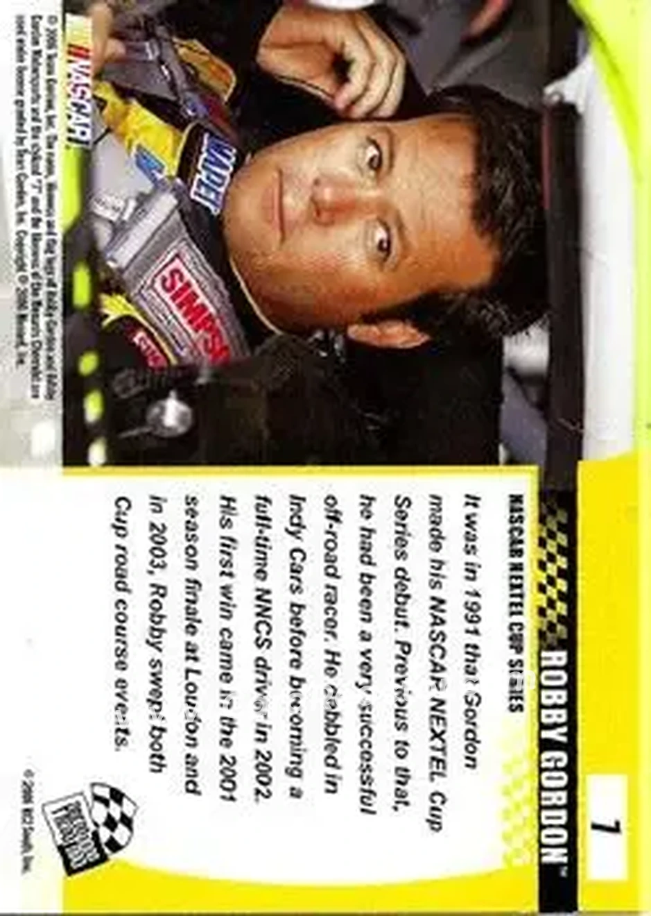 2006 Press Pass Optima #7 - Robby Gordon - Robby Gordon Motorsports - Back