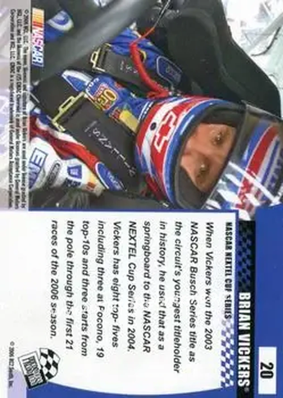 2006 Press Pass Optima #20 - Brian Vickers - Hendrick Motorsports - Back