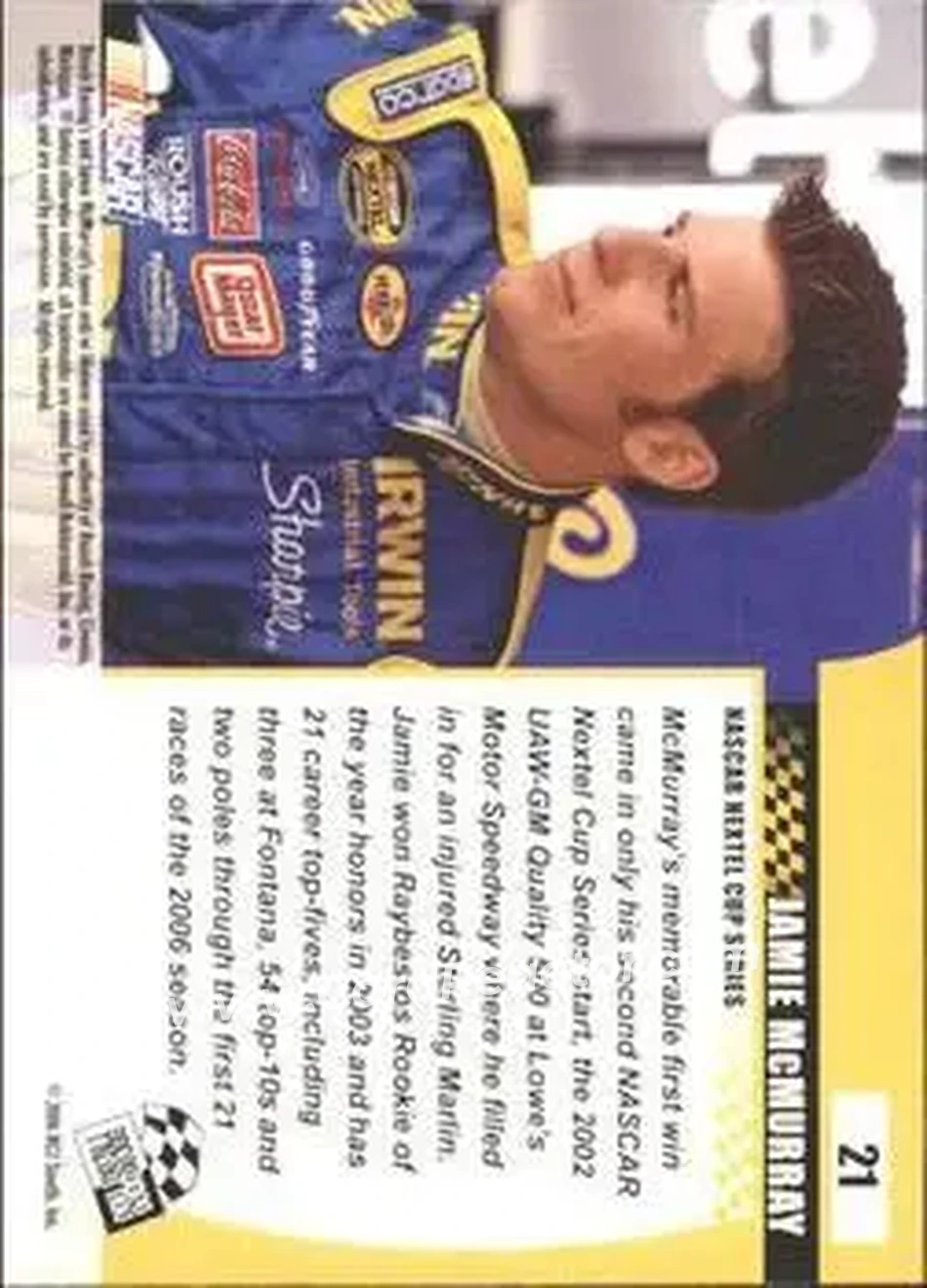 2006 Press Pass Optima #21 - Jamie McMurray - Roush Racing - Back