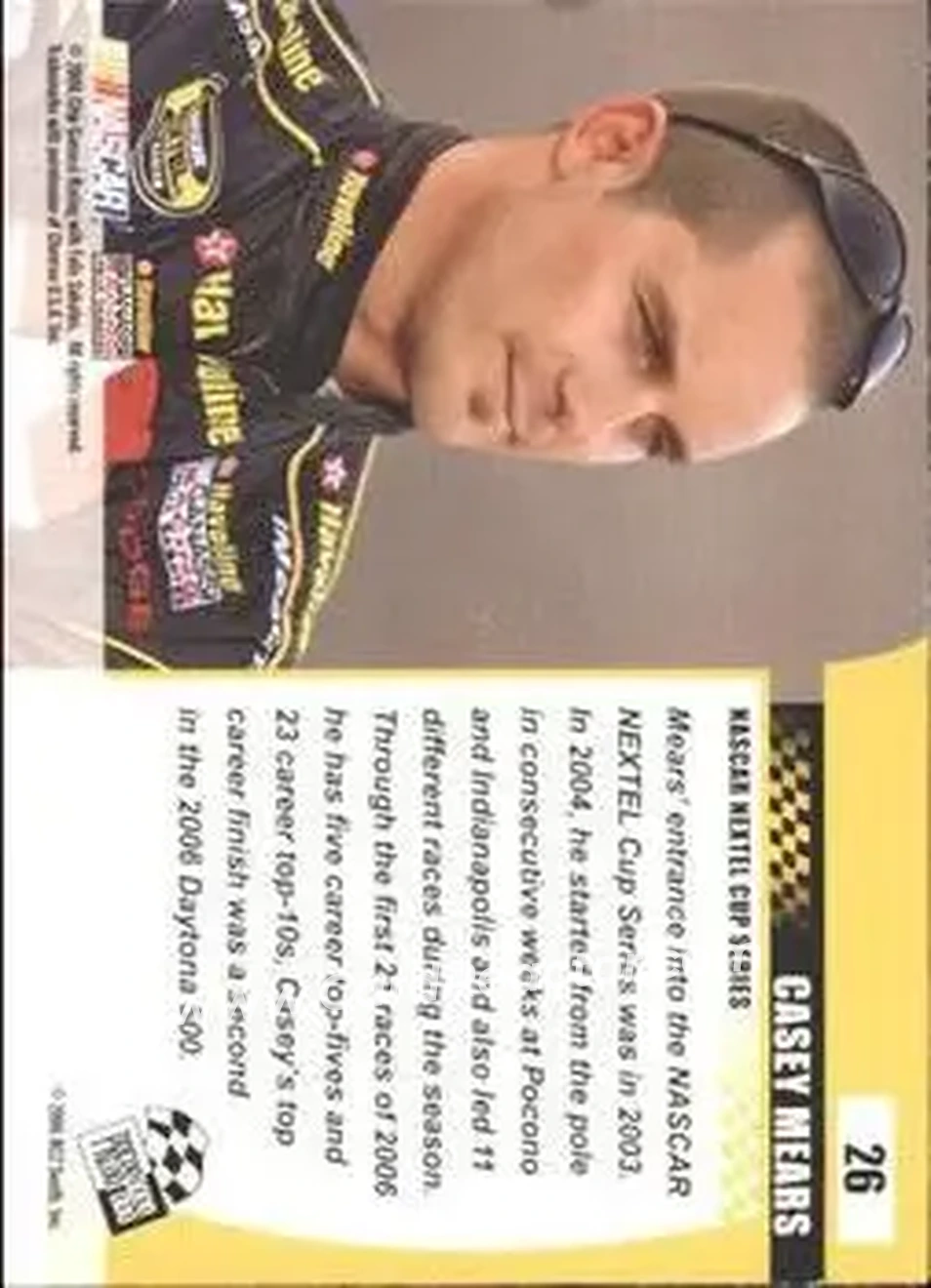 2006 Press Pass Optima #26 - Casey Mears - Chip Ganassi Racing with Felix Sabates - Back 2006 Press Pass Optima #26 - Casey Mears - Chip Ganassi Racing with Felix Sabates - Back