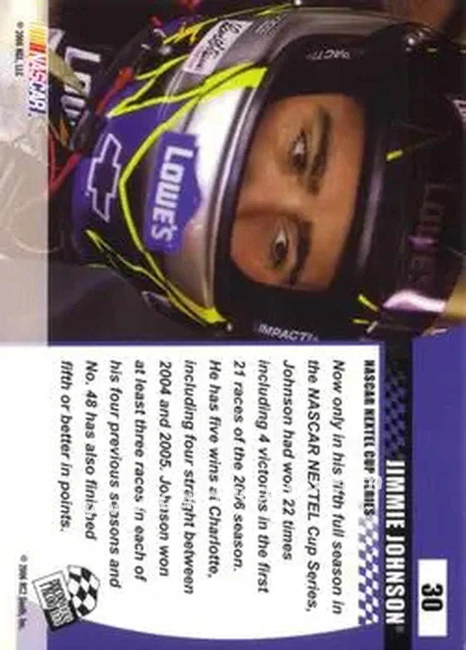 2006 Press Pass Optima #30 - Jimmie Johnson - Hendrick Motorsports - Back