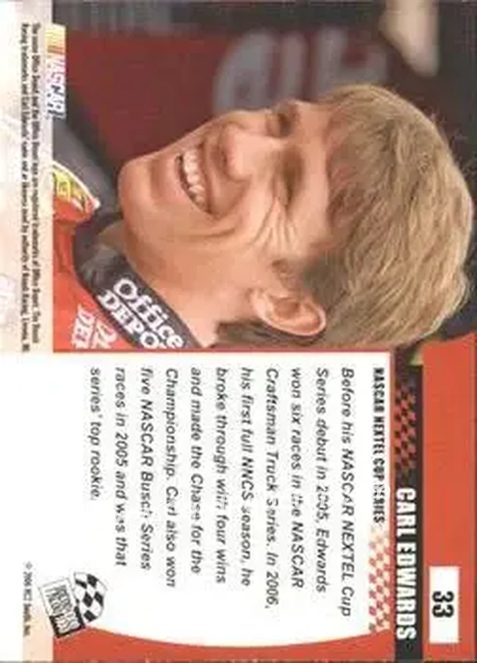 2006 Press Pass Optima #33 - Carl Edwards - Roush Racing - Back