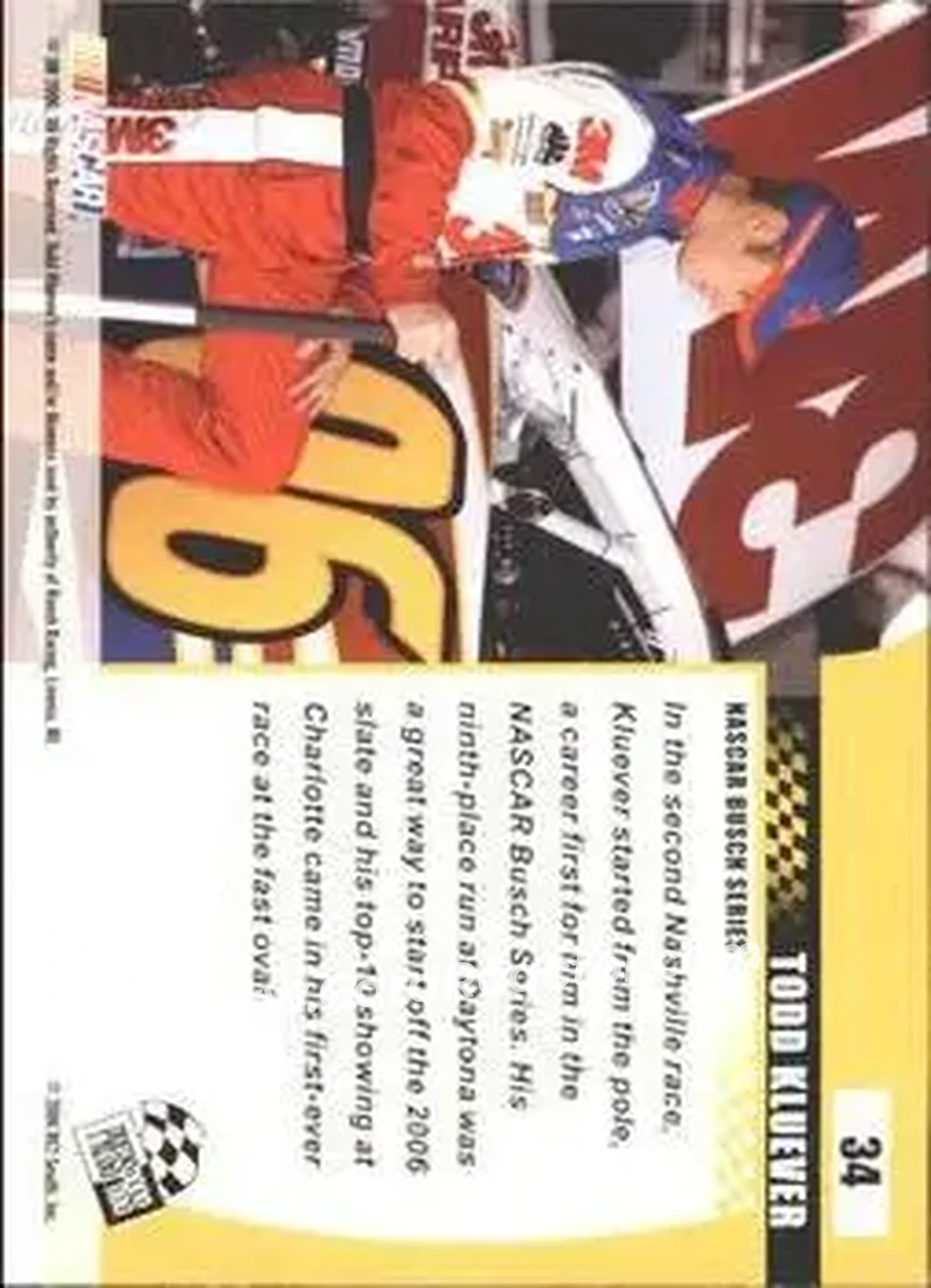 2006 Press Pass Optima #34 - Todd Kluever - Roush Racing - Back