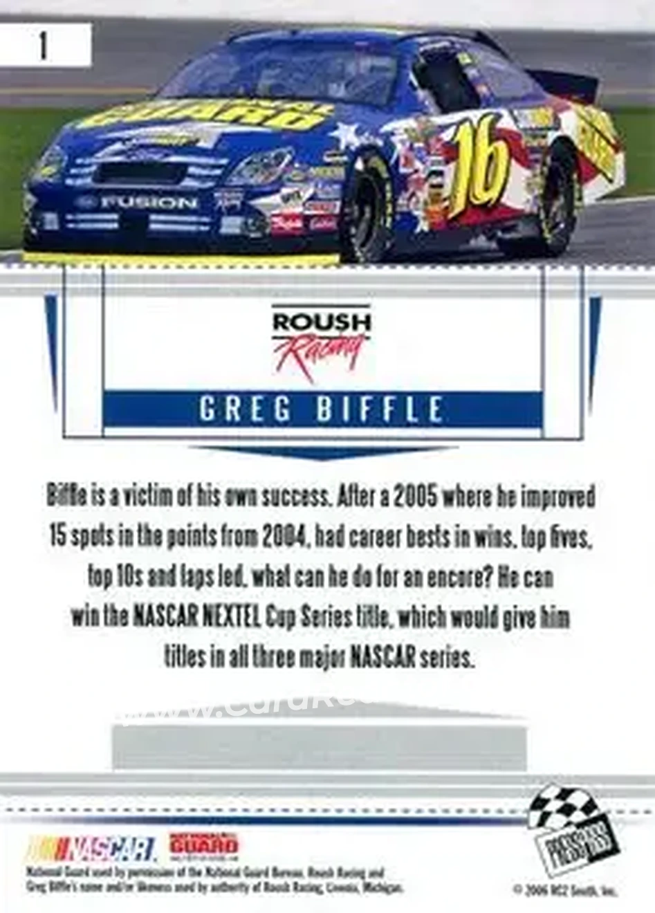 2006 Press Pass Premium #1 - Greg Biffle - Roush Racing - Back