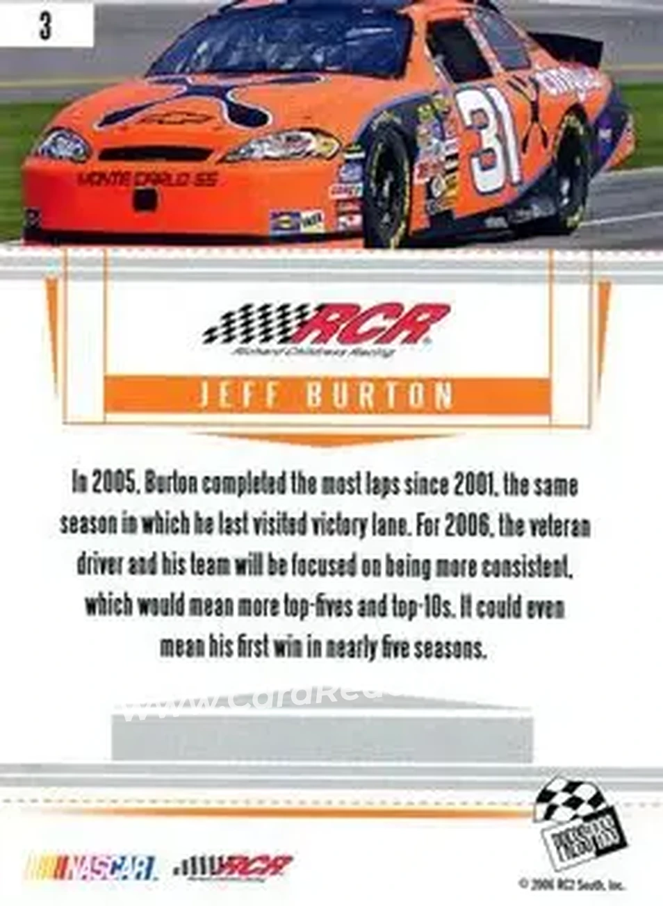 2006 Press Pass Premium #3 - Jeff Burton - Richard Childress Racing - Back