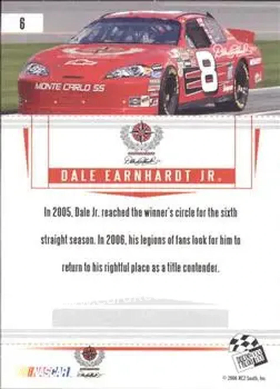 2006 Press Pass Premium #6 - Dale Earnhardt Jr - Dale Earnhardt Inc. - Back 2006 Press Pass Premium #6 - Dale Earnhardt Jr - Dale Earnhardt Inc. - Back