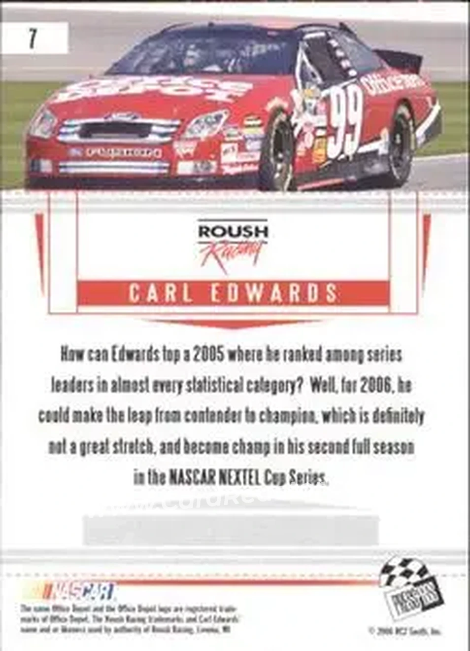2006 Press Pass Premium #7 - Carl Edwards - Roush Racing - Back