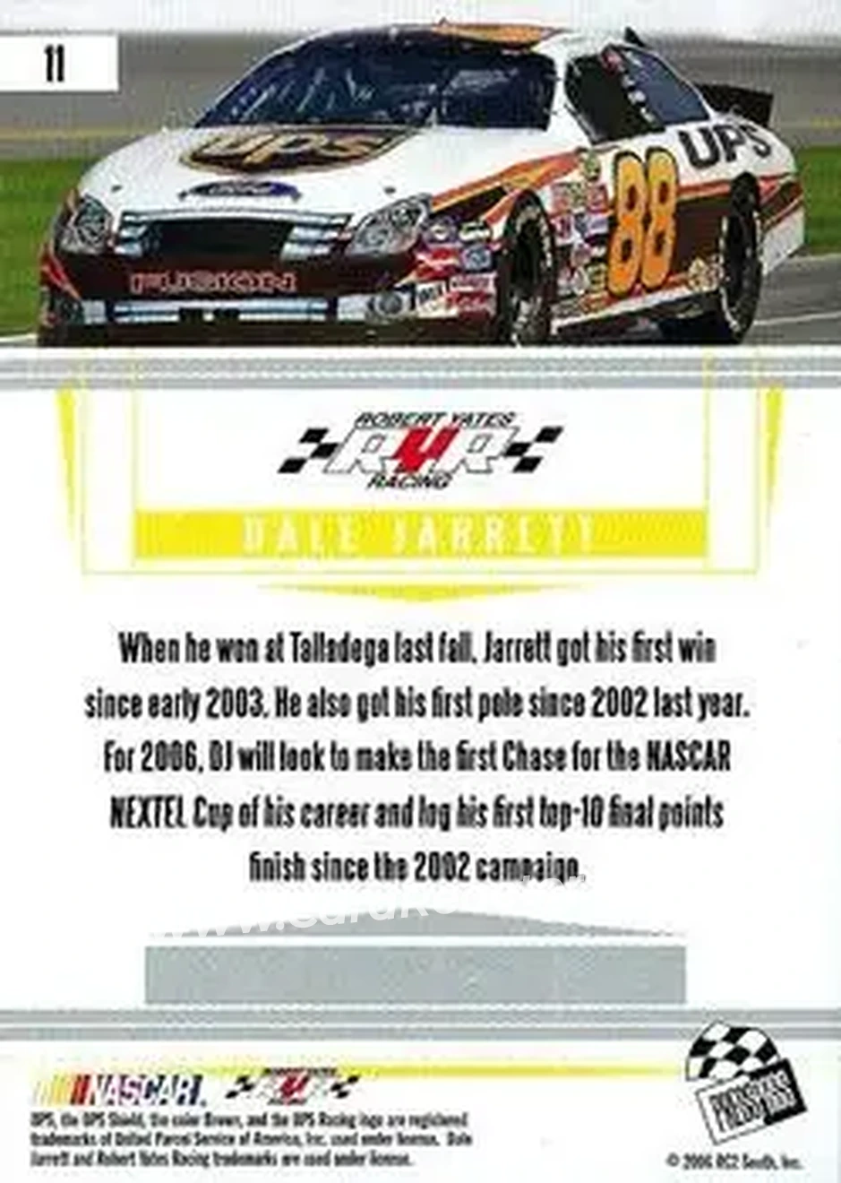 2006 Press Pass Premium #11 - Dale Jarrett - Robert Yates Racing - Back