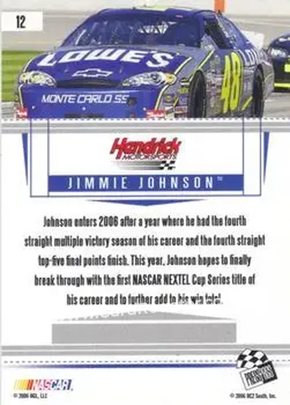 2006 Press Pass Premium #12 - Jimmie Johnson - Hendrick Motorsports - Back