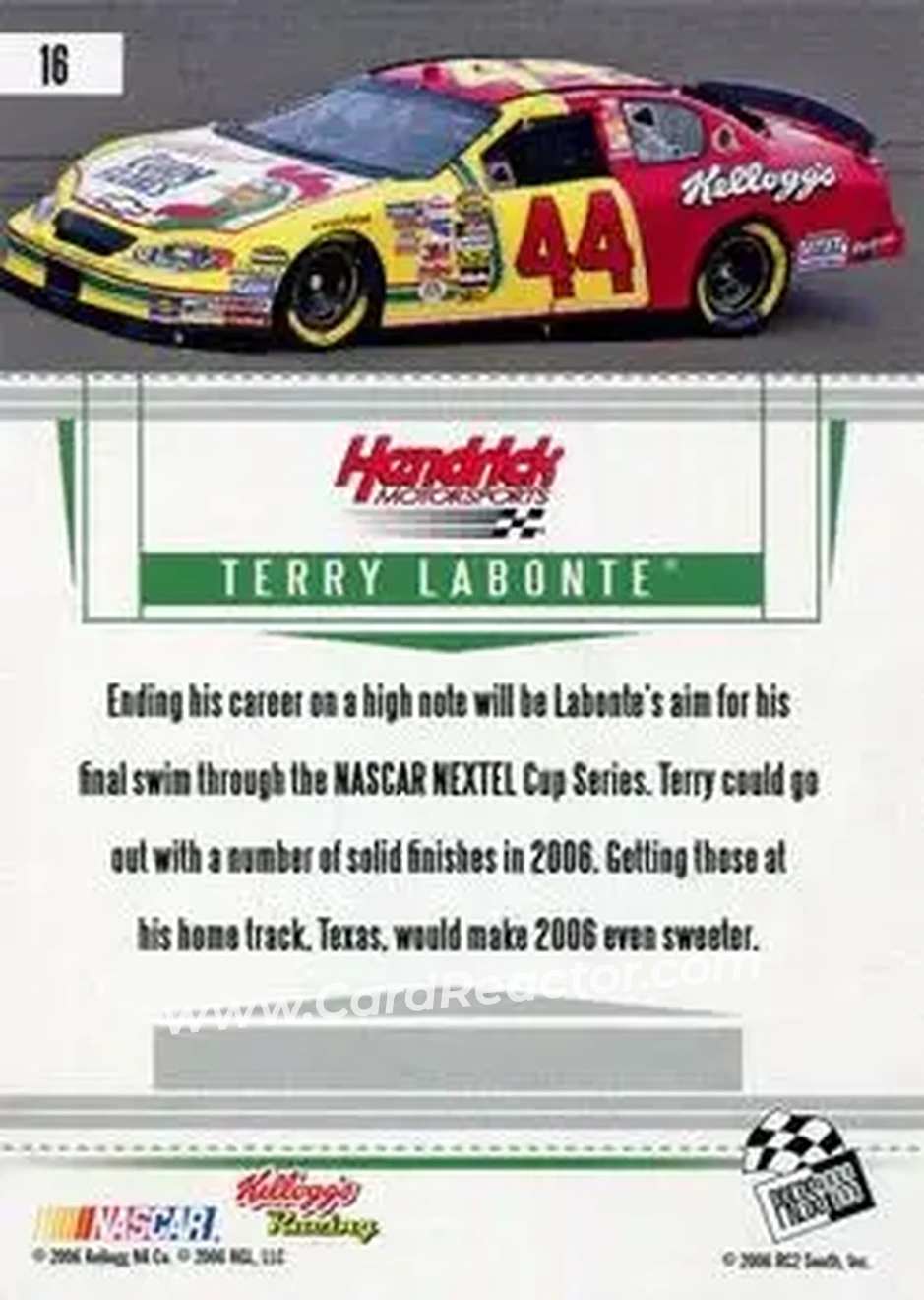 2006 Press Pass Premium #16 - Terry Labonte - Hendrick Motorsports - Back