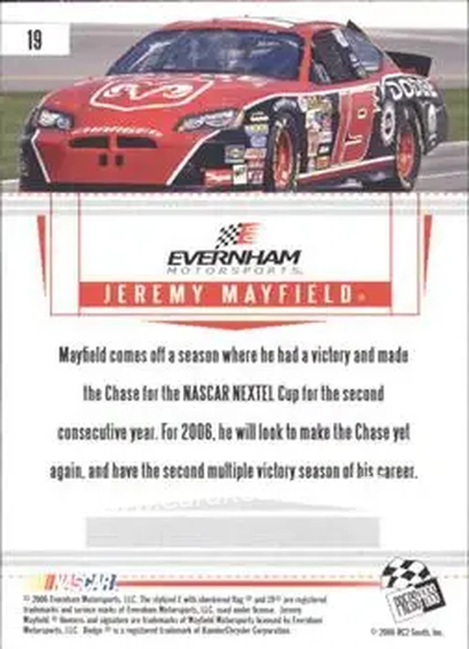 2006 Press Pass Premium #19 - Jeremy Mayfield - Evernham Motorsports - Back