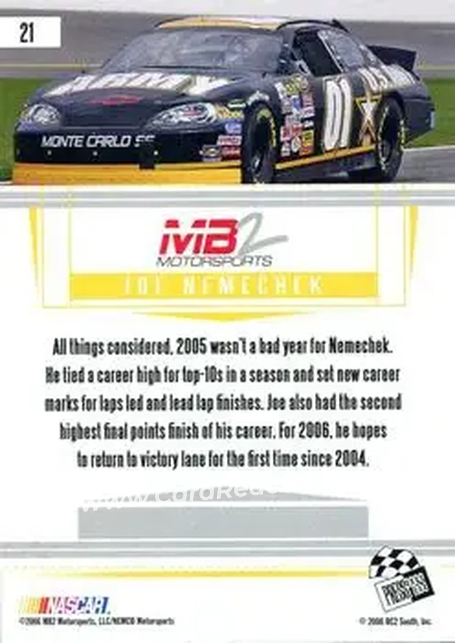 2006 Press Pass Premium #21 - Joe Nemechek - MB2 Motorsports - Back