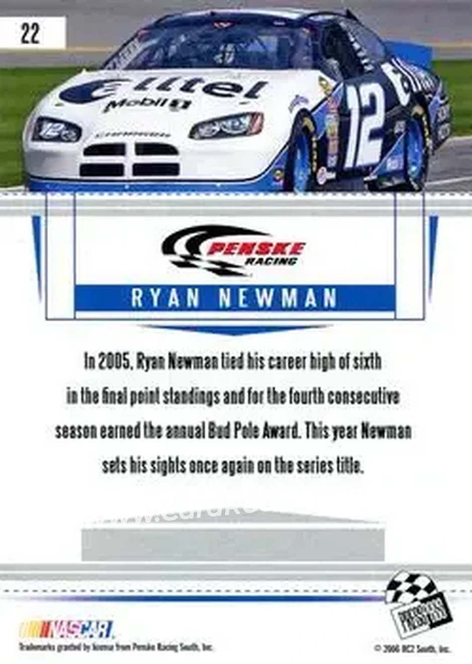 2006 Press Pass Premium #22 - Ryan Newman - Penske Racing South - Back