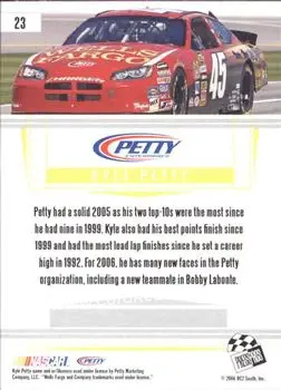 2006 Press Pass Premium #23 - Kyle Petty - Petty Enterprises - Back