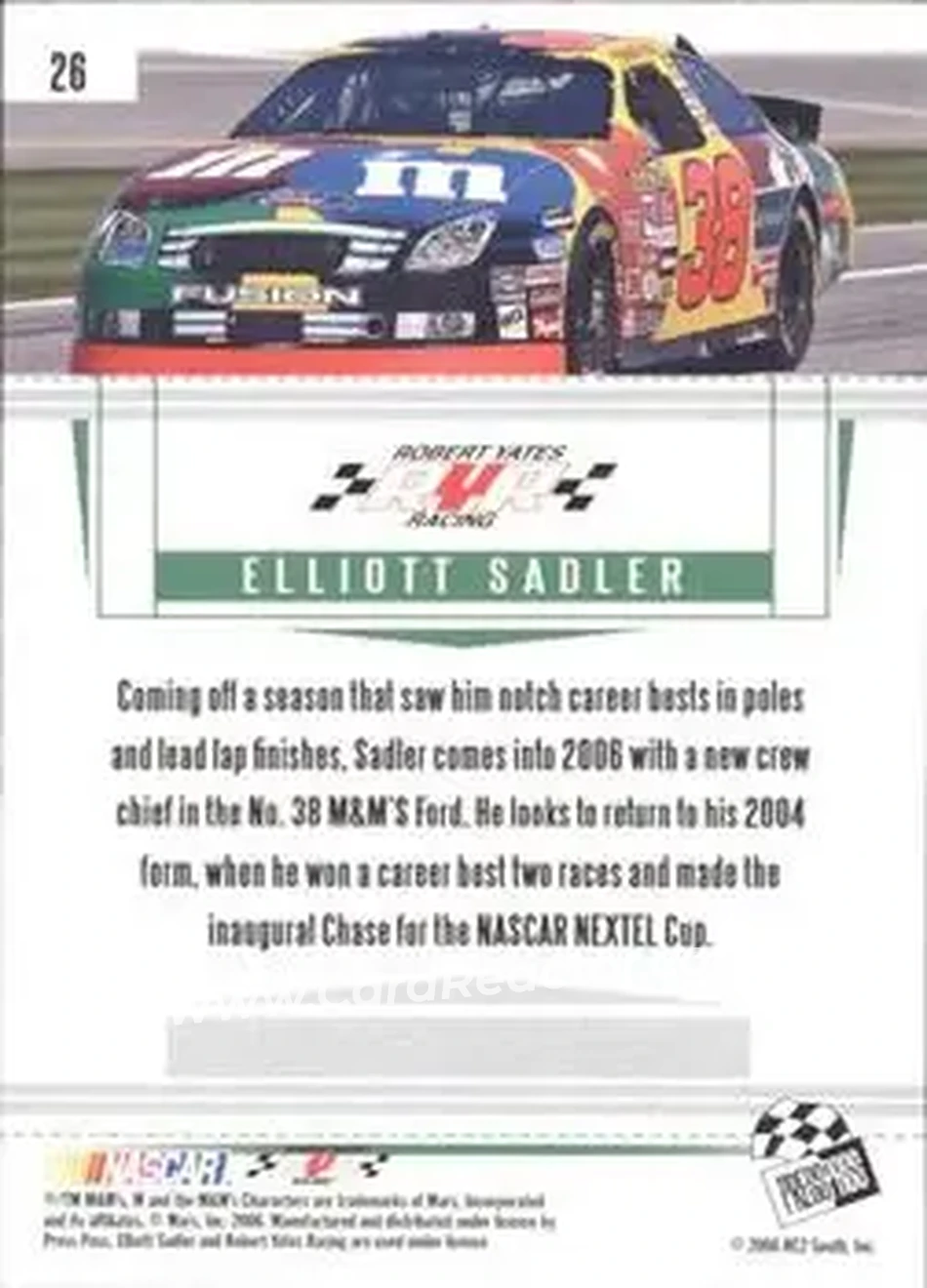 2006 Press Pass Premium #26 - Elliott Sadler - Robert Yates Racing - Back