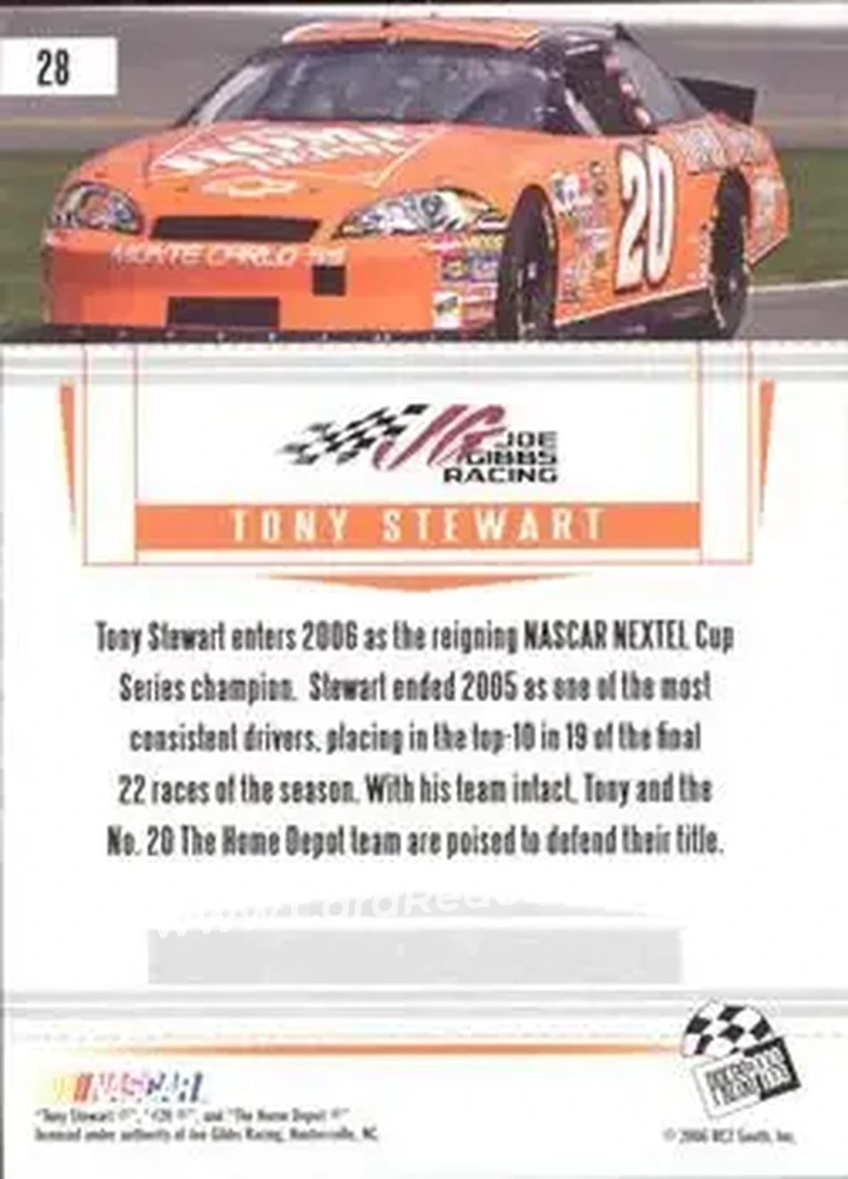 2006 Press Pass Premium #28 - Tony Stewart - Joe Gibbs Racing - Back