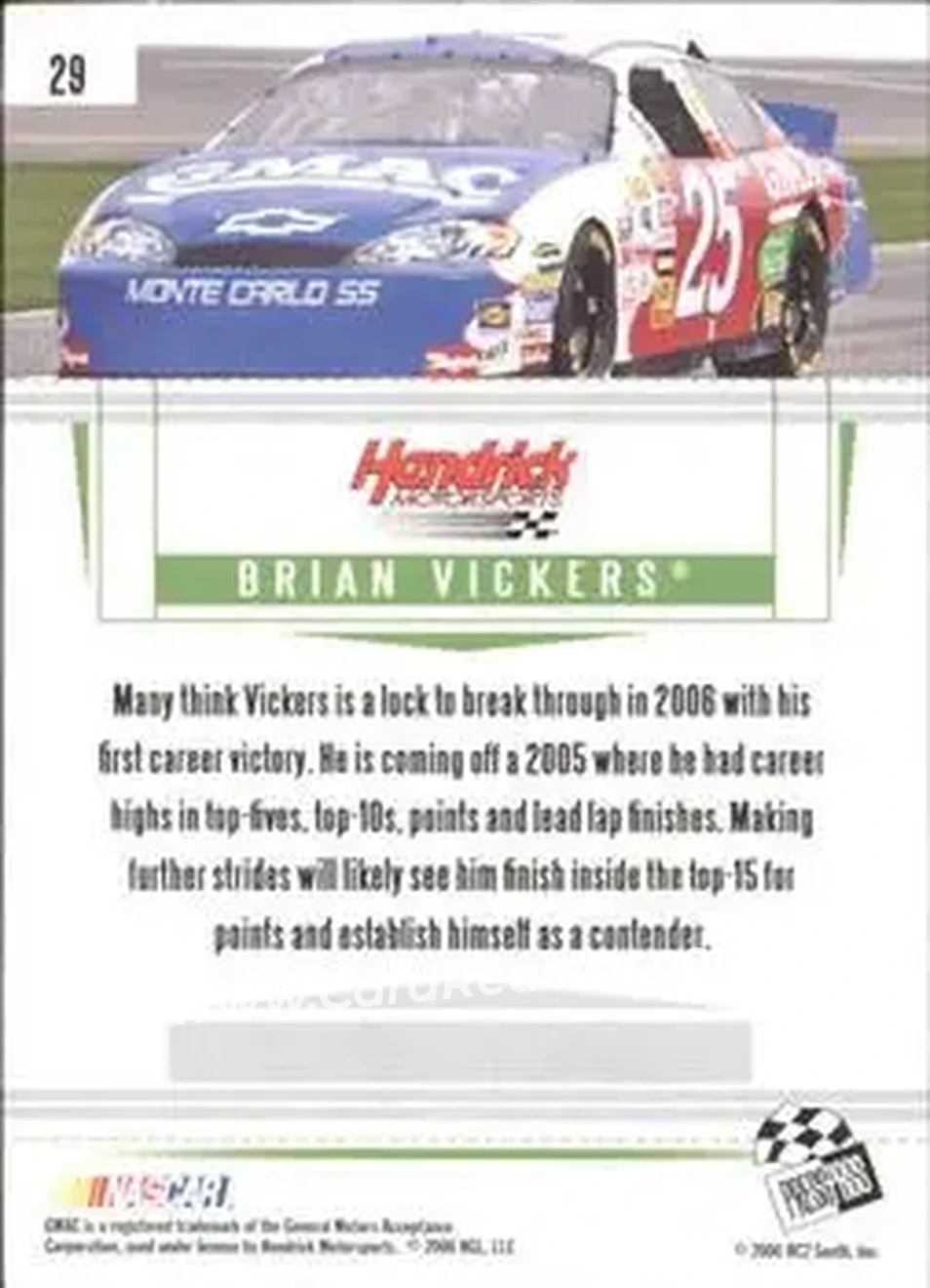2006 Press Pass Premium #29 - Brian Vickers - Hendrick Motorsports - Back
