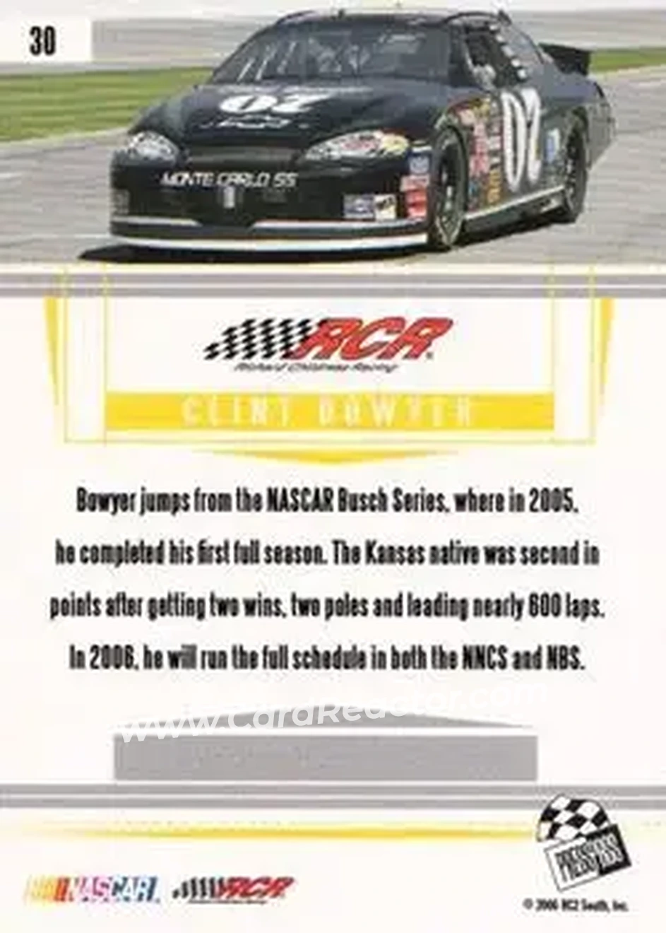 2006 Press Pass Premium #30 - Clint Bowyer - Richard Childress Racing - Back 2006 Press Pass Premium #30 - Clint Bowyer - Richard Childress Racing - Back