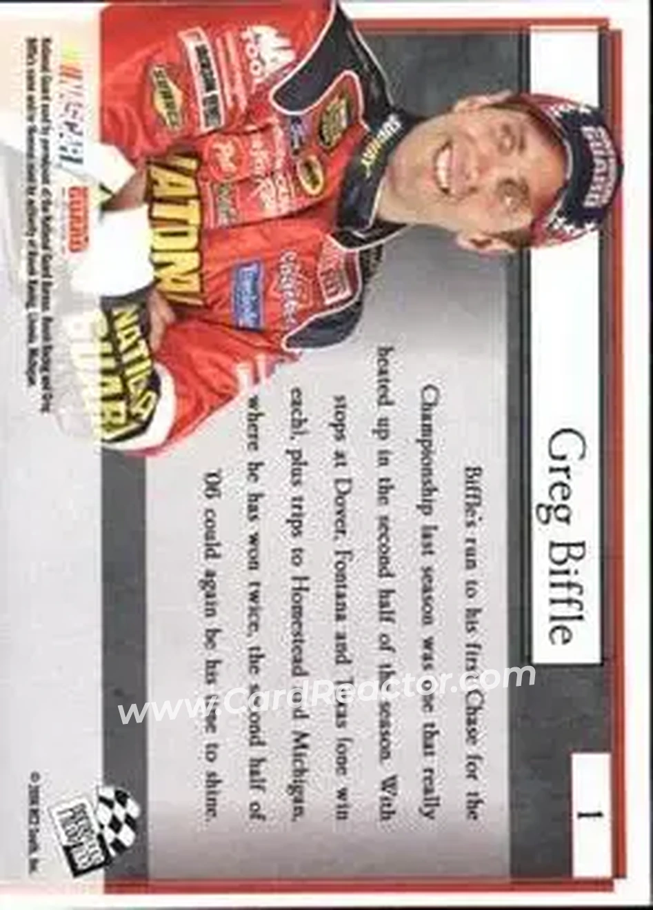 2006 Press Pass VIP #1 - Greg Biffle - Roush Racing - Back
