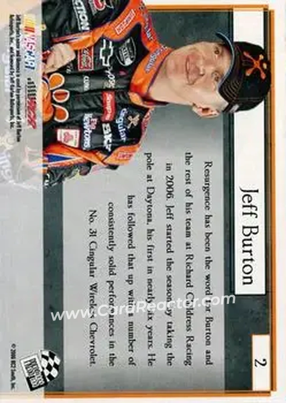 2006 Press Pass VIP #2 - Jeff Burton - Richard Childress Racing - Back
