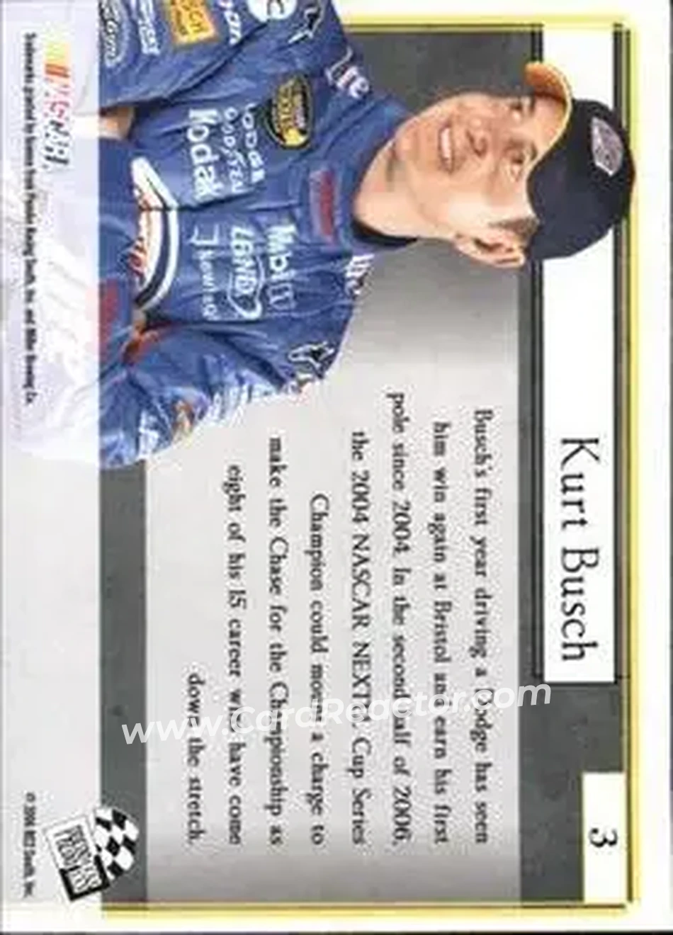 2006 Press Pass VIP #3 - Kurt Busch - Penske Racing South - Back