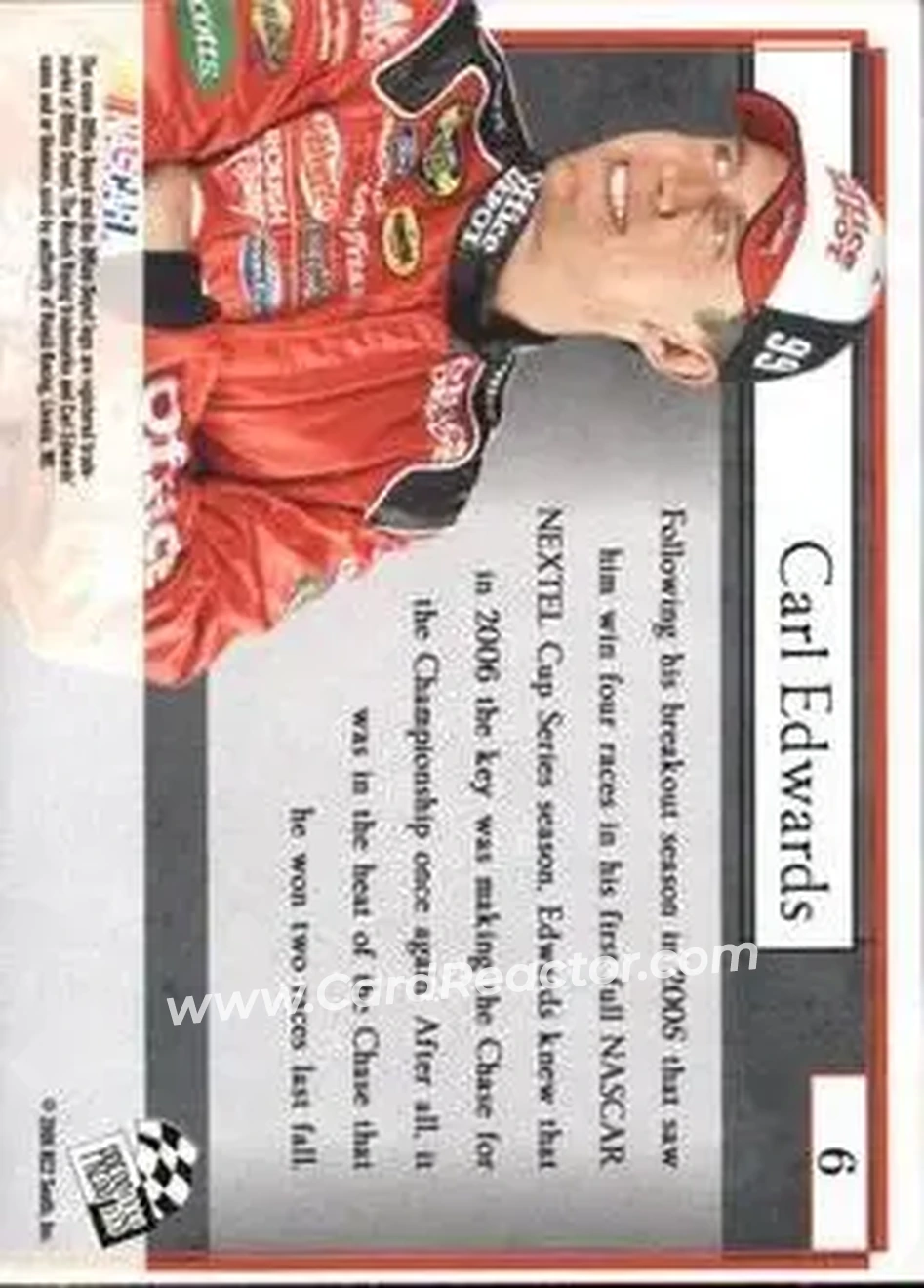 2006 Press Pass VIP #6 - Carl Edwards - Roush Racing - Back