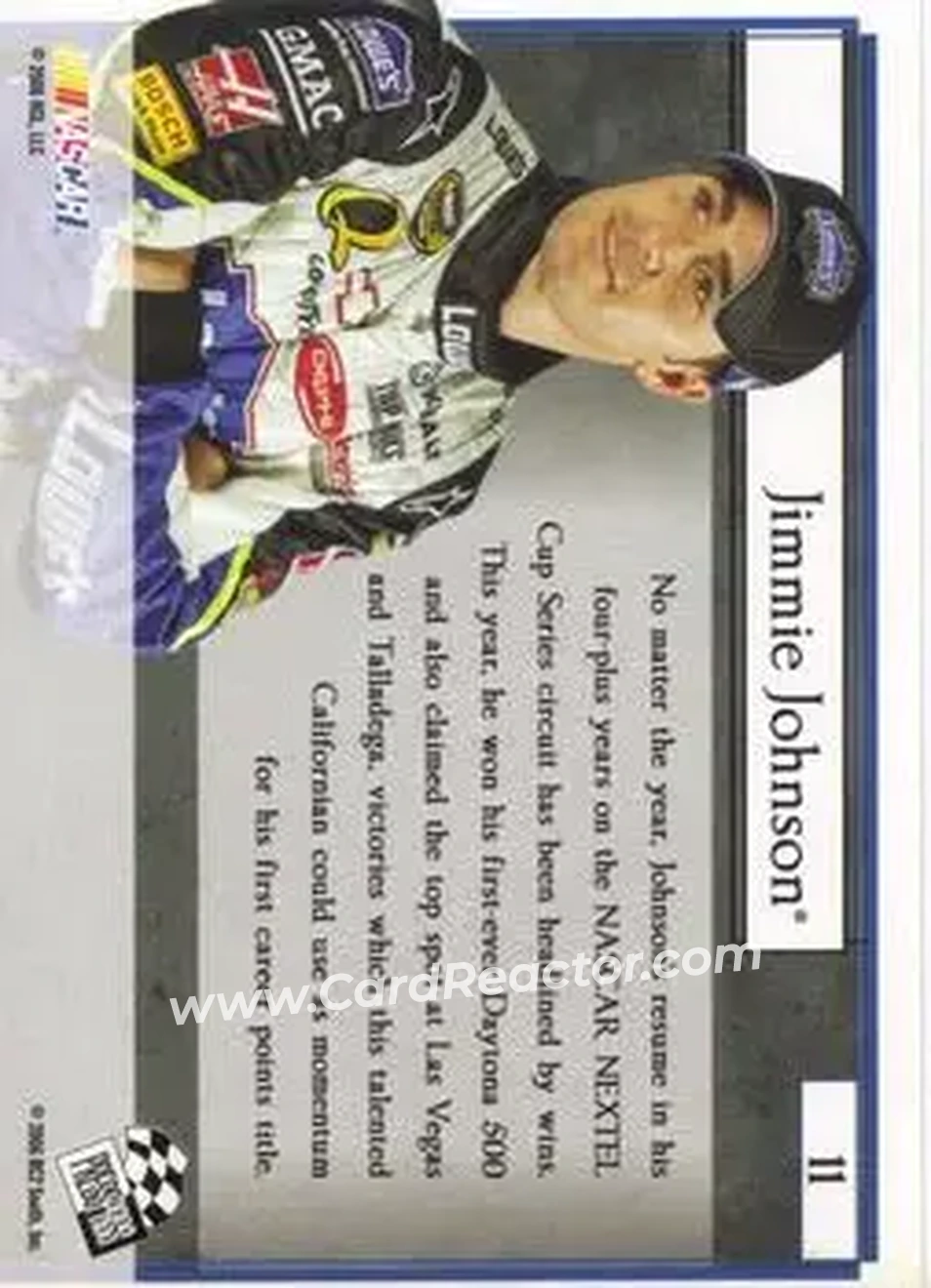 2006 Press Pass VIP #11 - Jimmie Johnson - Hendrick Motorsports - Back