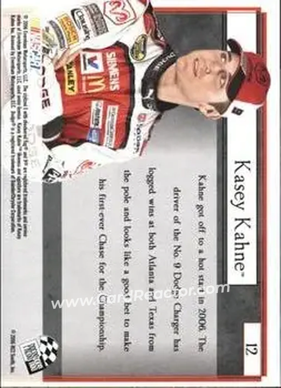 2006 Press Pass VIP #12 - Kasey Kahne - Evernham Motorsports - Back