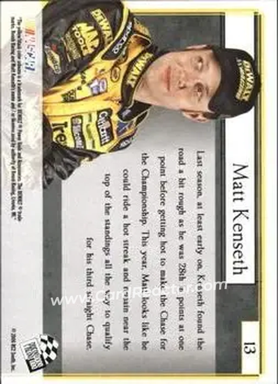 2006 Press Pass VIP #13 - Matt Kenseth - Roush Racing - Back