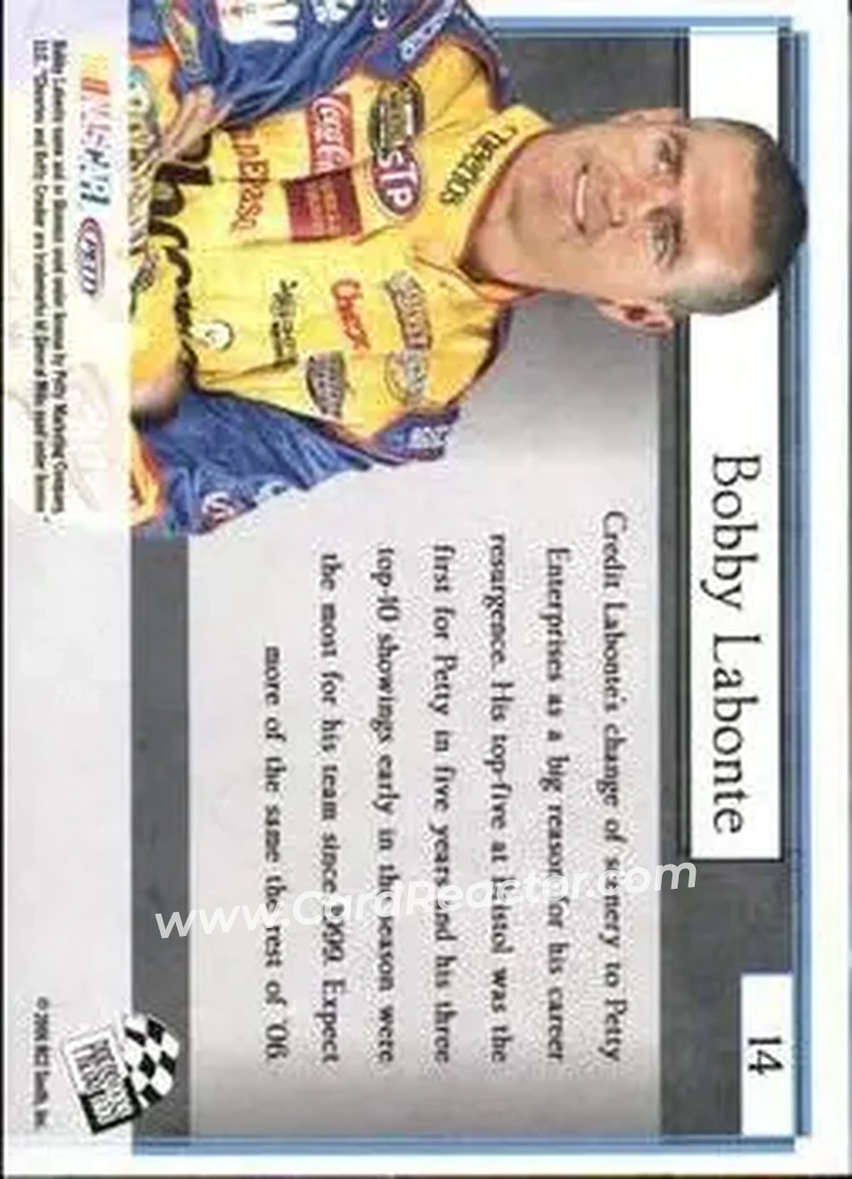 2006 Press Pass VIP #14 - Bobby Labonte - Petty Enterprises - Back