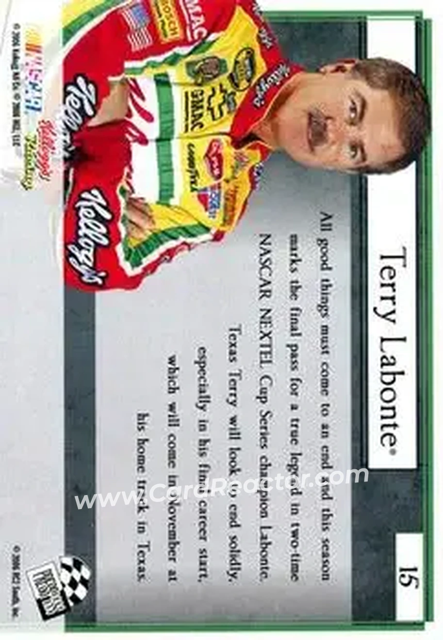 2006 Press Pass VIP #15 - Terry Labonte - Hendrick Motorsports - Back