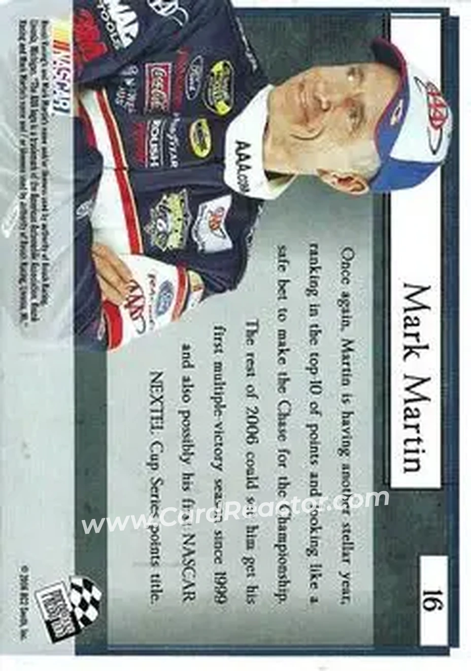 2006 Press Pass VIP #16 - Mark Martin - Roush Racing - Back