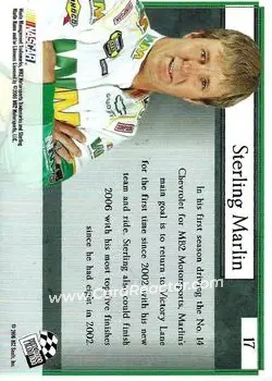 2006 Press Pass VIP #17 - Sterling Marlin - MB2 Motorsports - Back