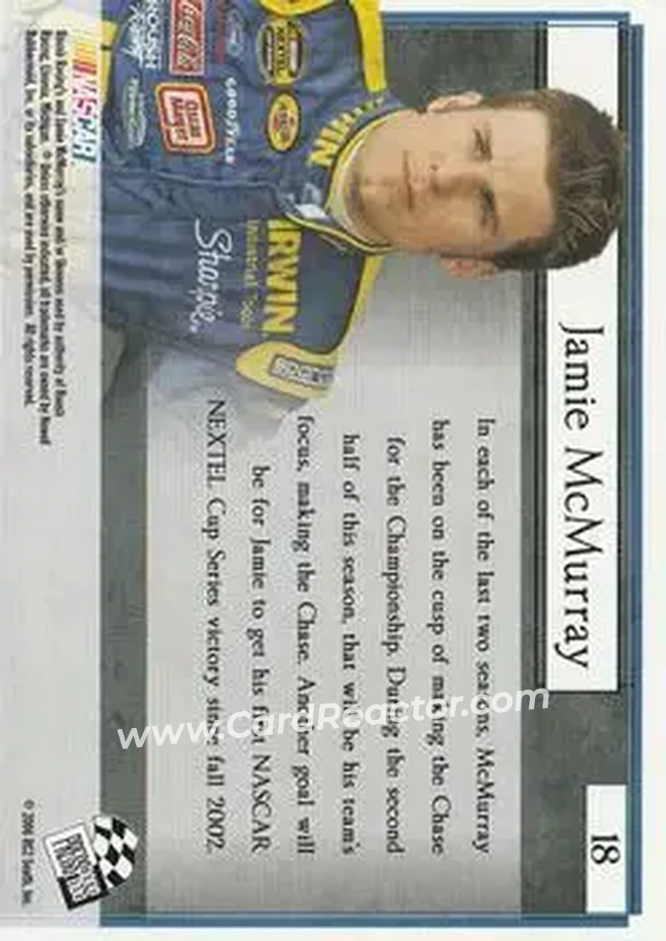 2006 Press Pass VIP #18 - Jamie McMurray - Roush Racing - Back