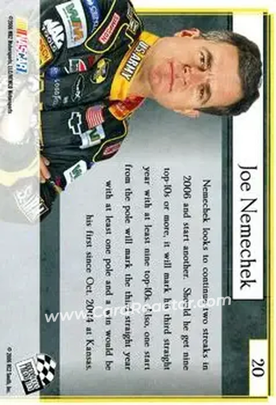 2006 Press Pass VIP #20 - Joe Nemechek - MB2 Motorsports - Back