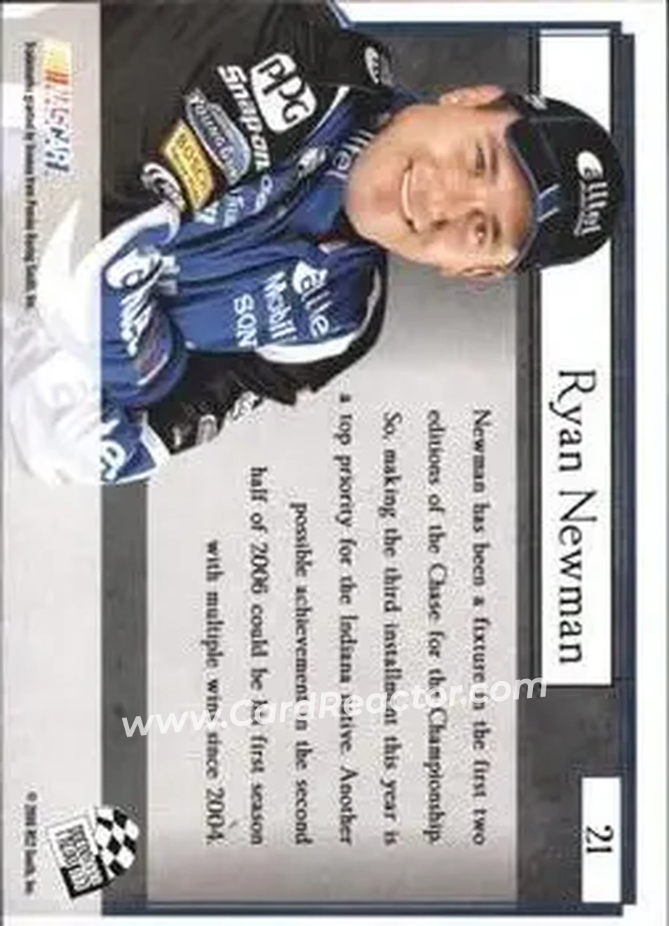 2006 Press Pass VIP #21 - Ryan Newman - Penske Racing South - Back