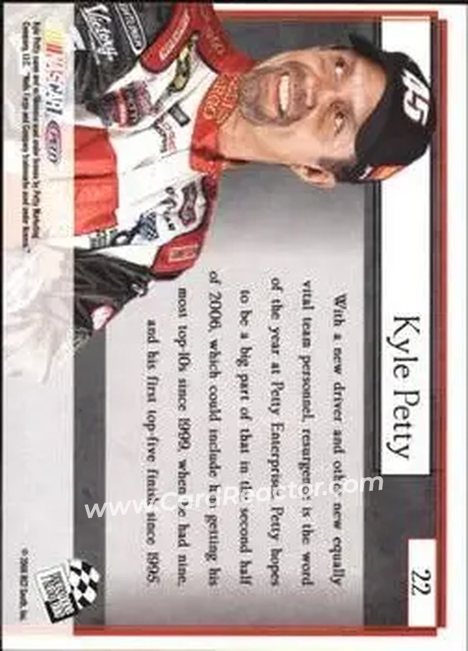 2006 Press Pass VIP #22 - Kyle Petty - Petty Enterprises - Back