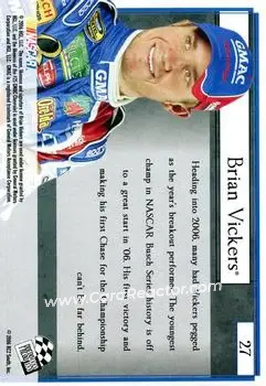 2006 Press Pass VIP #27 - Brian Vickers - Hendrick Motorsports - Back