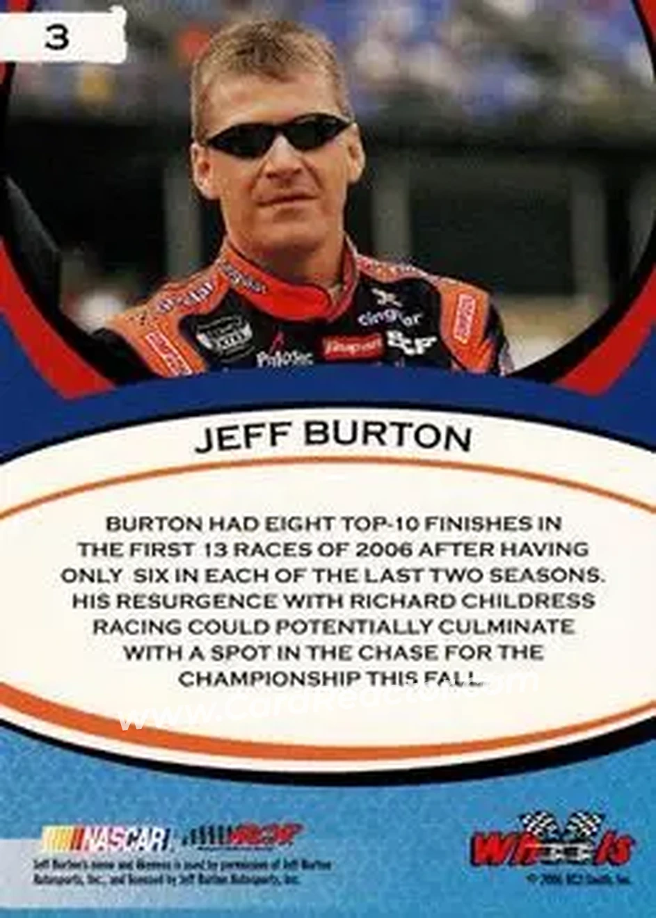 2006 Wheels American Thunder #3 - Jeff Burton - Richard Childress Racing - Back