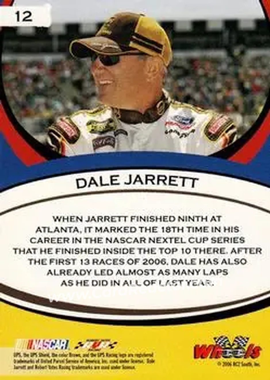 2006 Wheels American Thunder #12 - Dale Jarrett - Robert Yates Racing - Back 2006 Wheels American Thunder #12 - Dale Jarrett - Robert Yates Racing - Back