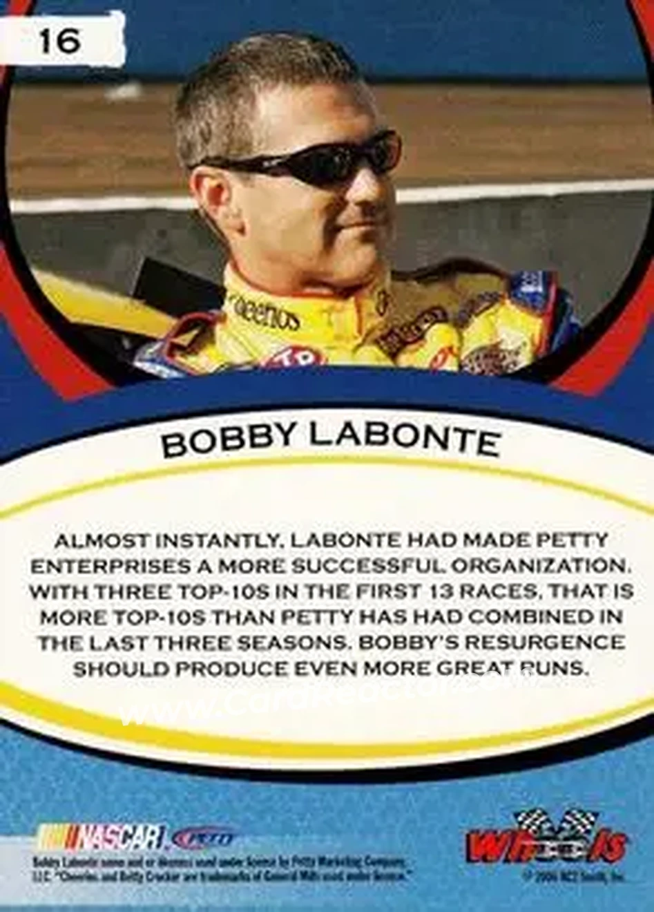 2006 Wheels American Thunder #16 - Bobby Labonte - Petty Enterprises - Back