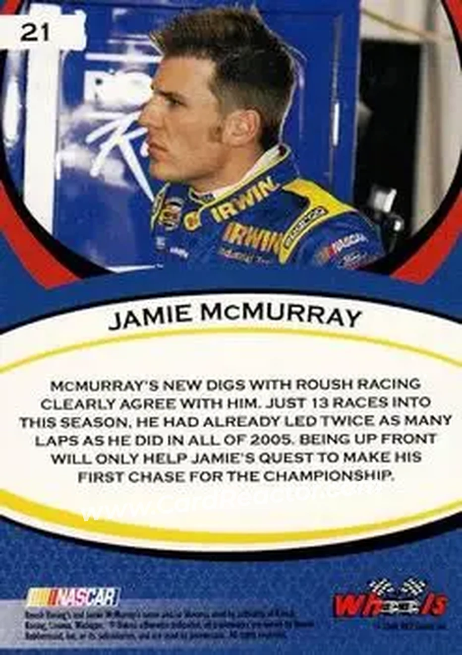 2006 Wheels American Thunder #21 - Jamie McMurray - Roush Racing - Back