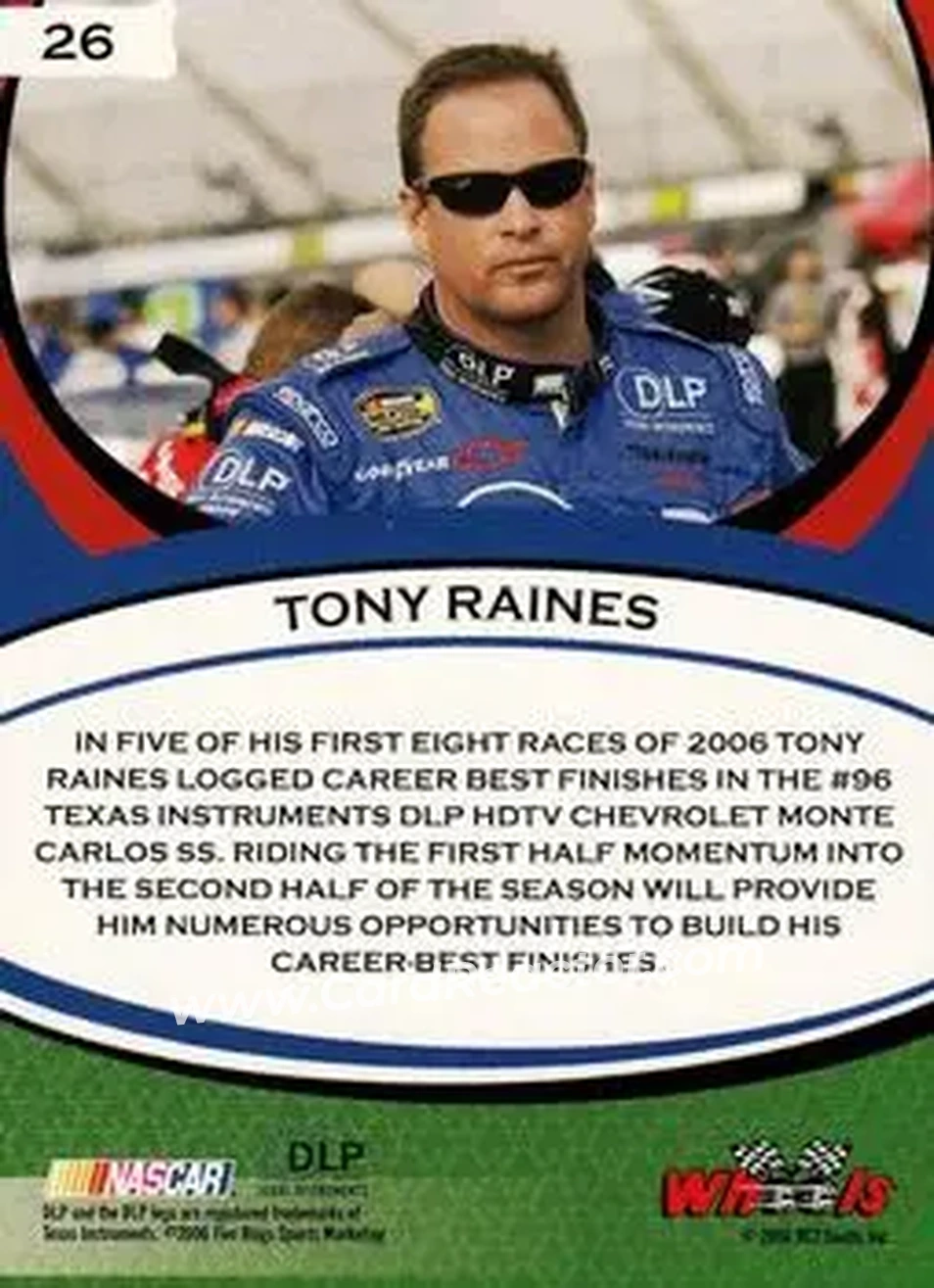 2006 Wheels American Thunder #26 - Tony Raines - Hall of Fame Racing - Back